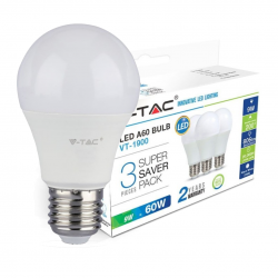 Conj. 3 Lâmpada E27  9W  A60  806LM  6400K